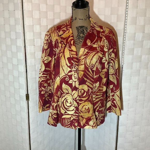 Chico's Jackets & Blazers - Donating June 1st Chico's red yellow gold floral jacket size 3 size large